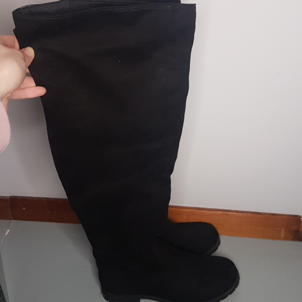 Over the knee black faux suede boot